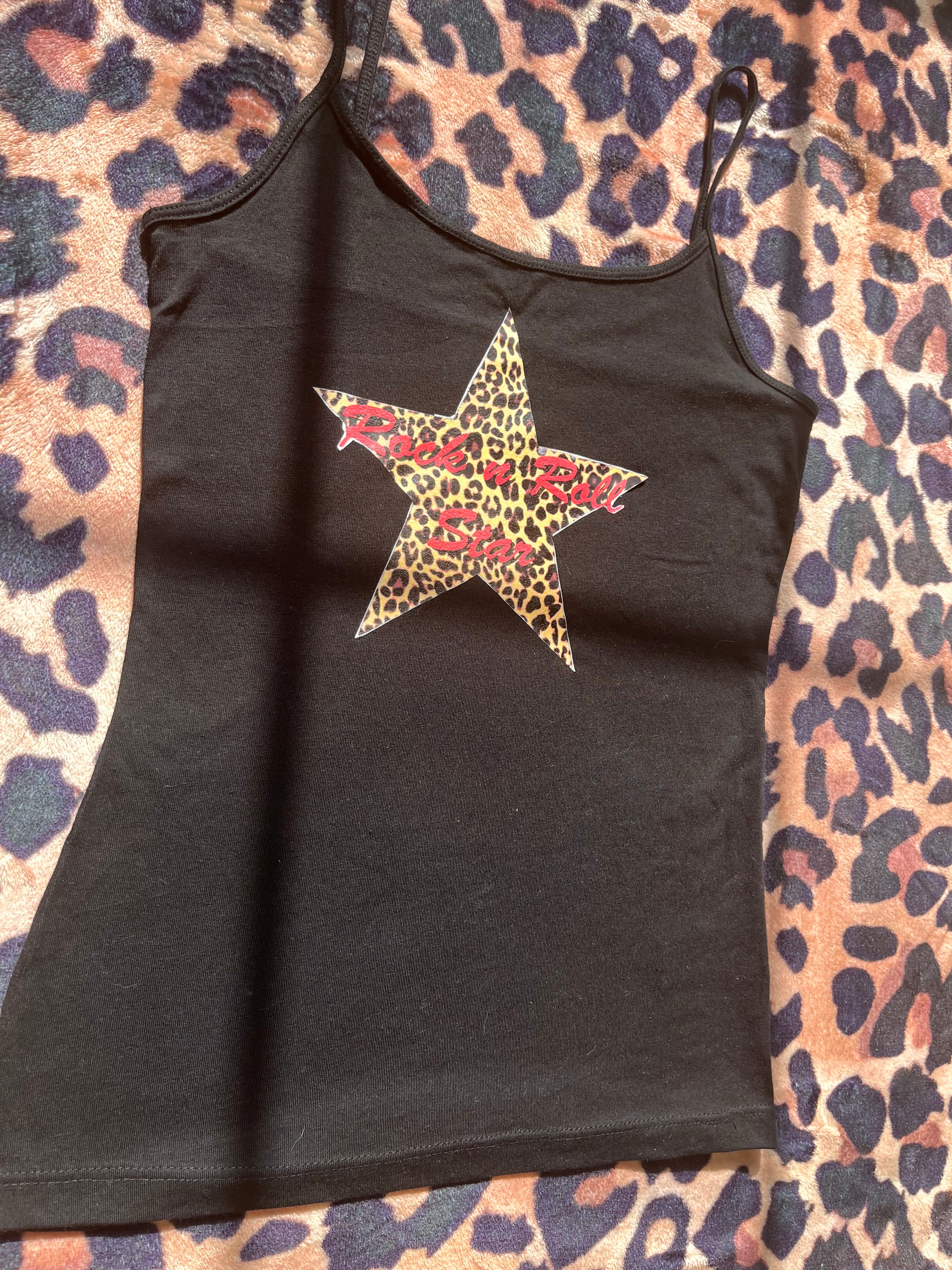 Oasis rock n roll star leopard print star black tank top! 🐆💋