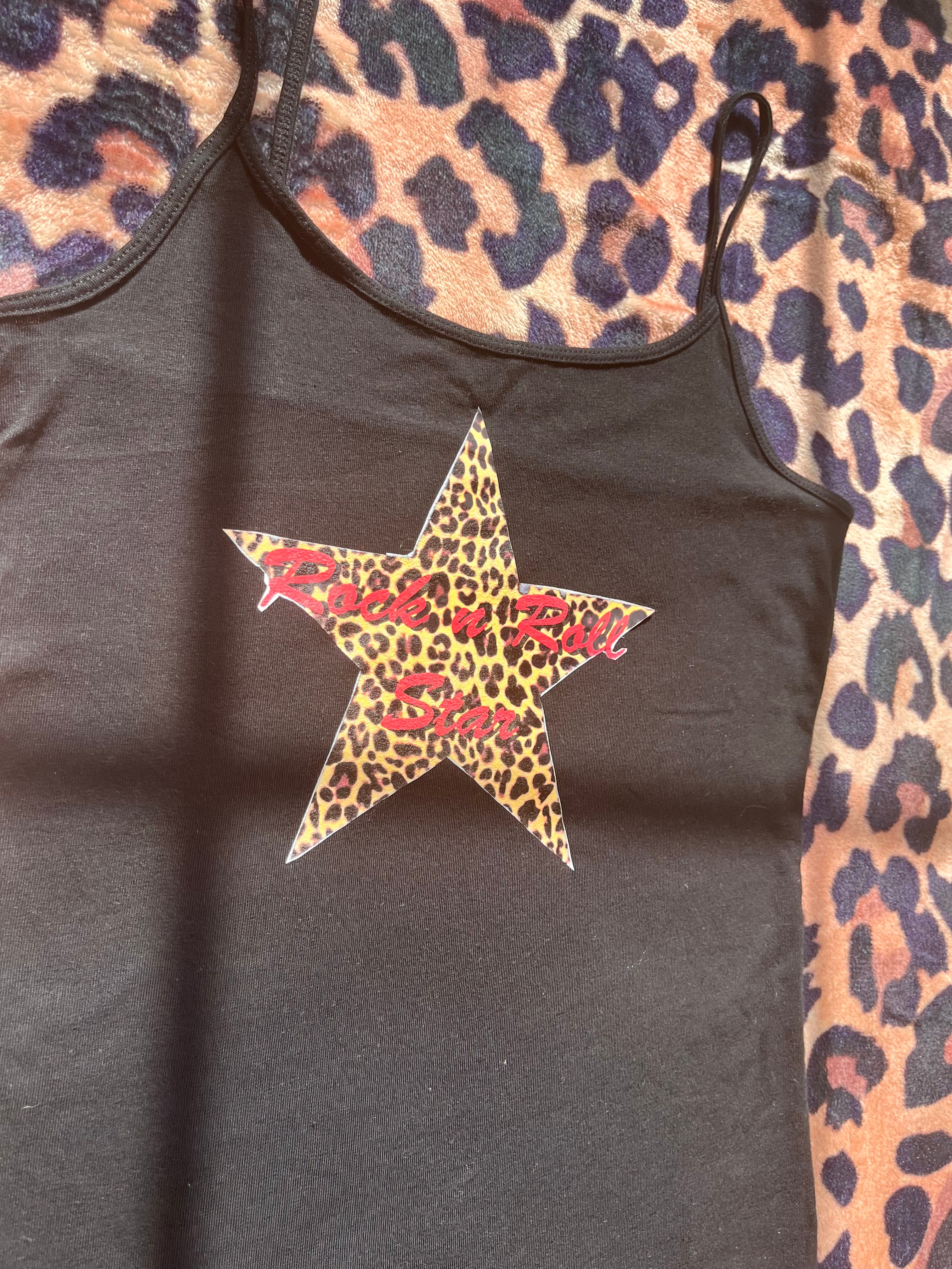 Oasis rock n roll star leopard print star black tank top! 🐆💋