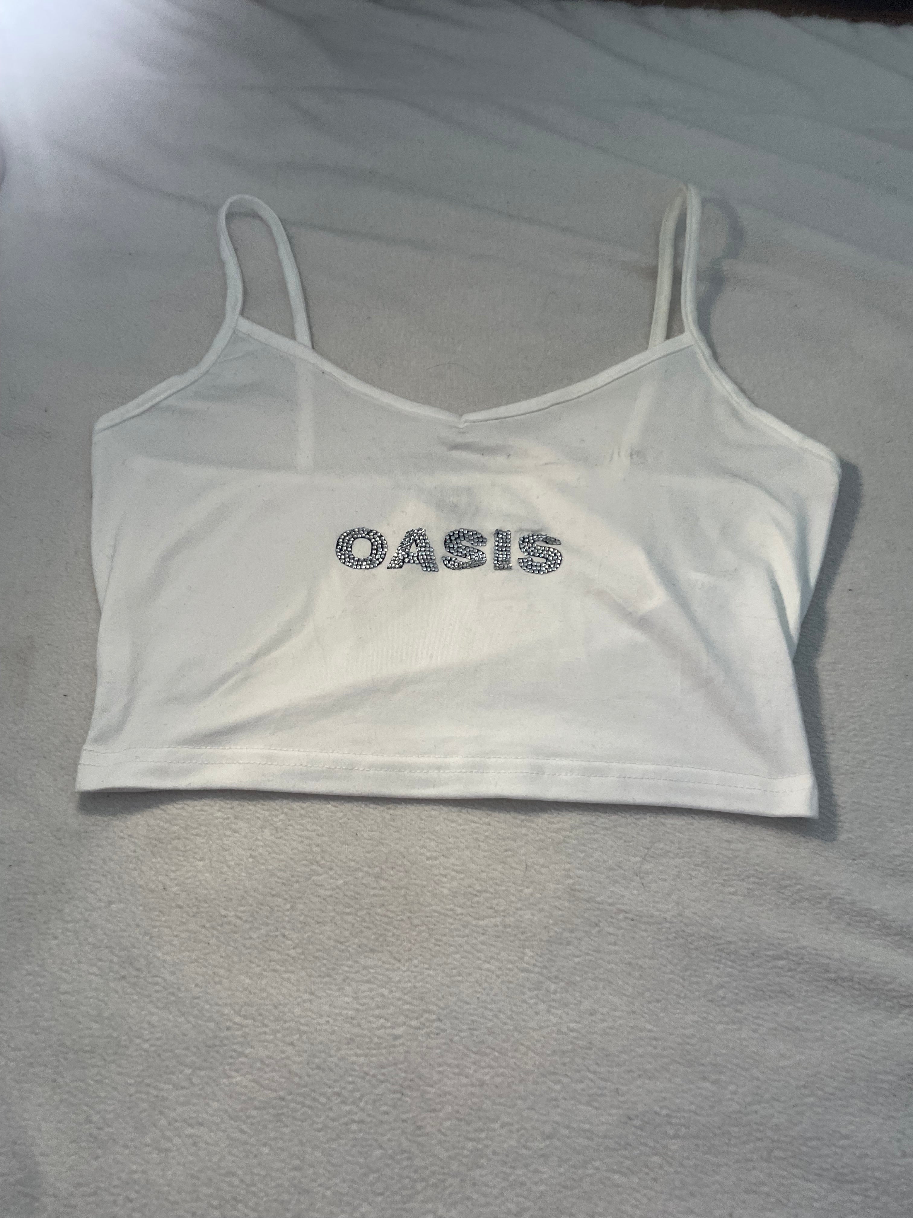 Oasis rhinestone white tank top!