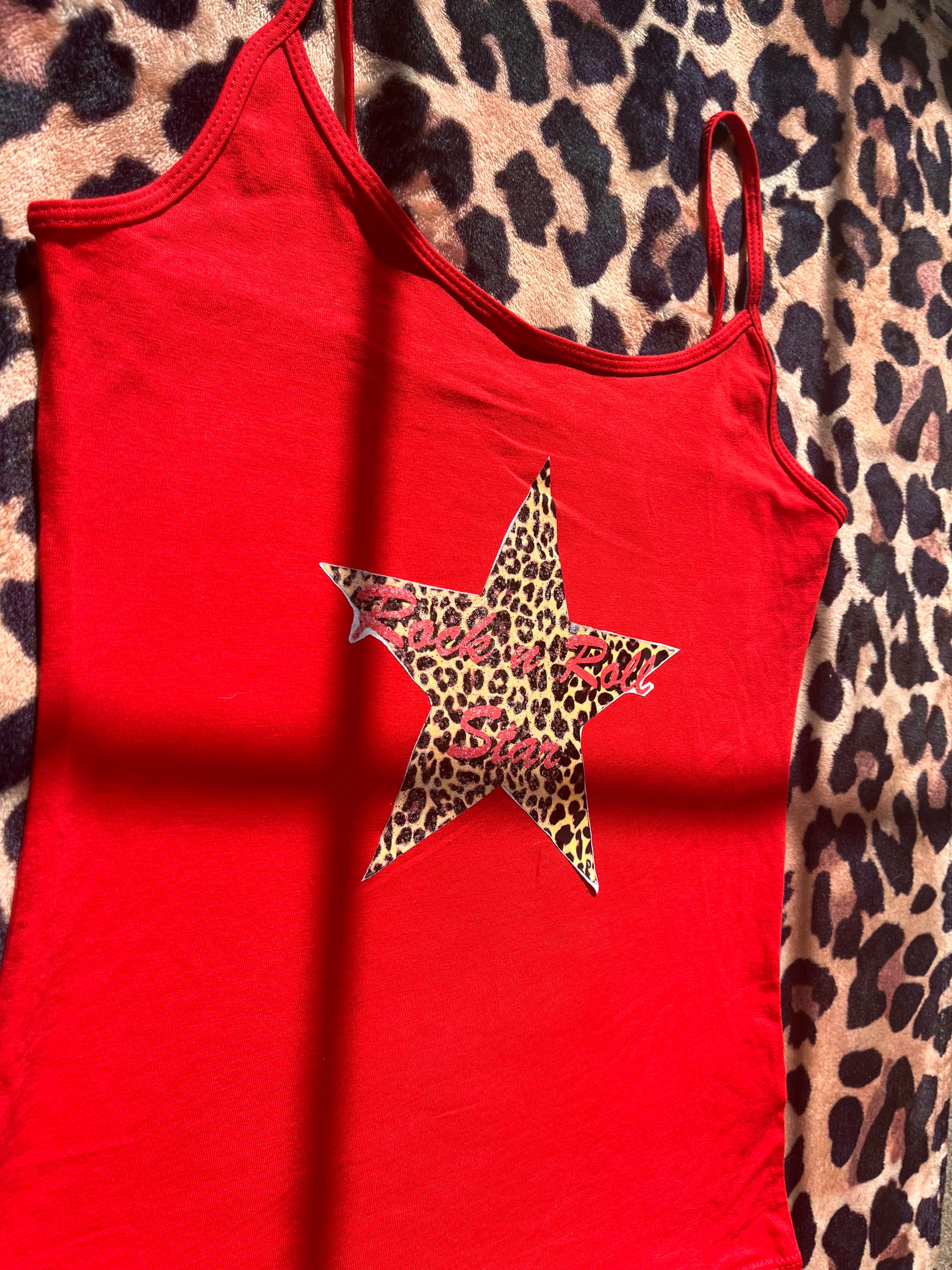 Oasis rock n roll star leopard print heart red tank top! 🐆💋