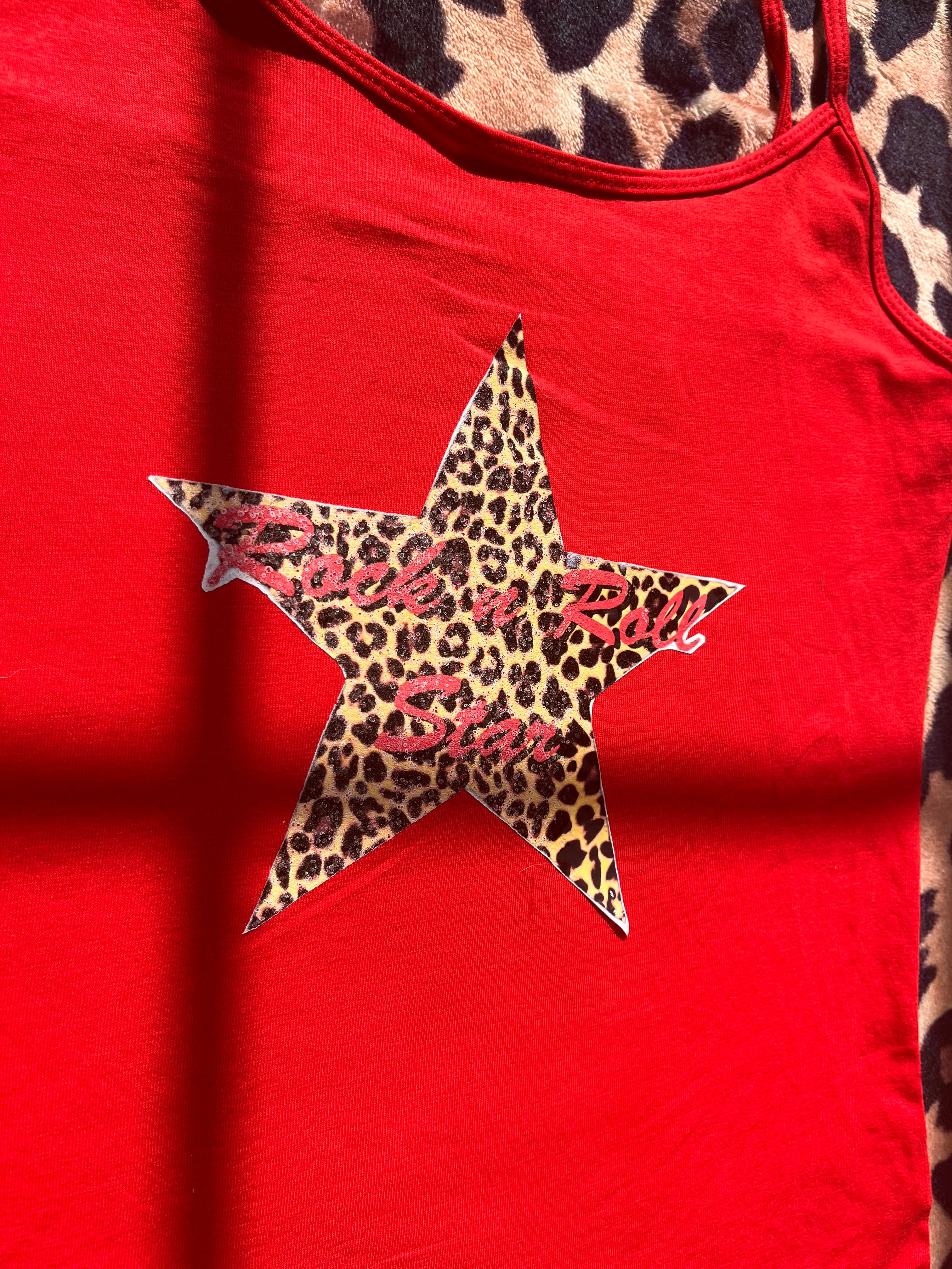 Oasis rock n roll star leopard print heart red tank top! 🐆💋