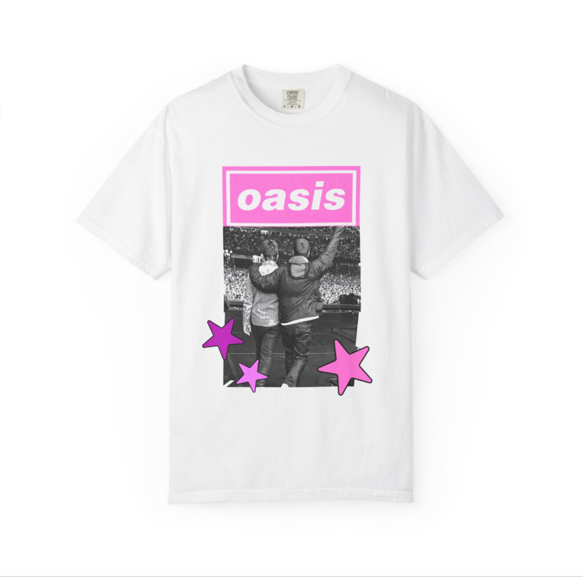 Oasis live ‘25 pink stars shirt white! 💕🌟